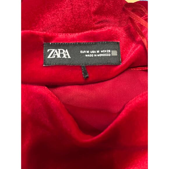 Zara Red Halter Velvet Velour Sleeveless Cowl Neck Open Back Sheath Midi Dress M - Picture 4 of 5